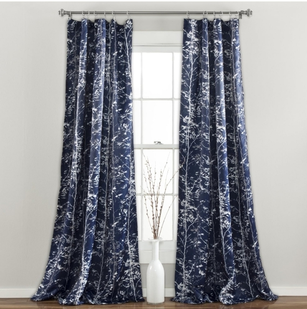 Lush Decor Curtains Set of 2 (84"x52") Forest Light Filtering Window C Navy